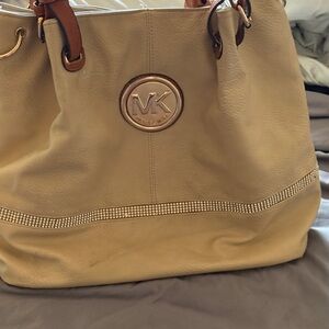 Michael Kors Cream Tote Bag with Gold Accents